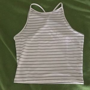 Woman’s White Stripped Crop Tank Top Size Medium